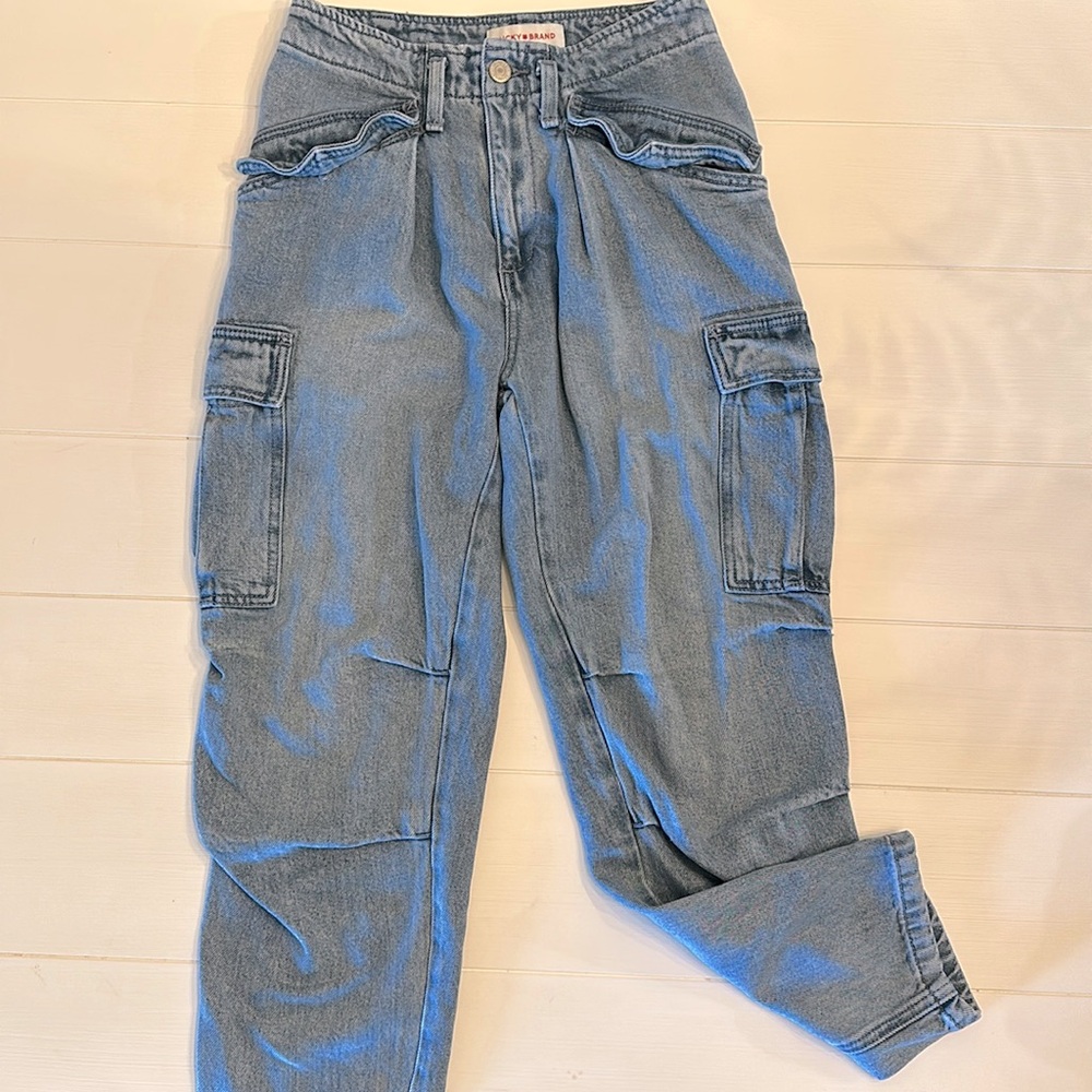 Lucky Brand Liquid Denim Luxe Barrel Cargo Jeans